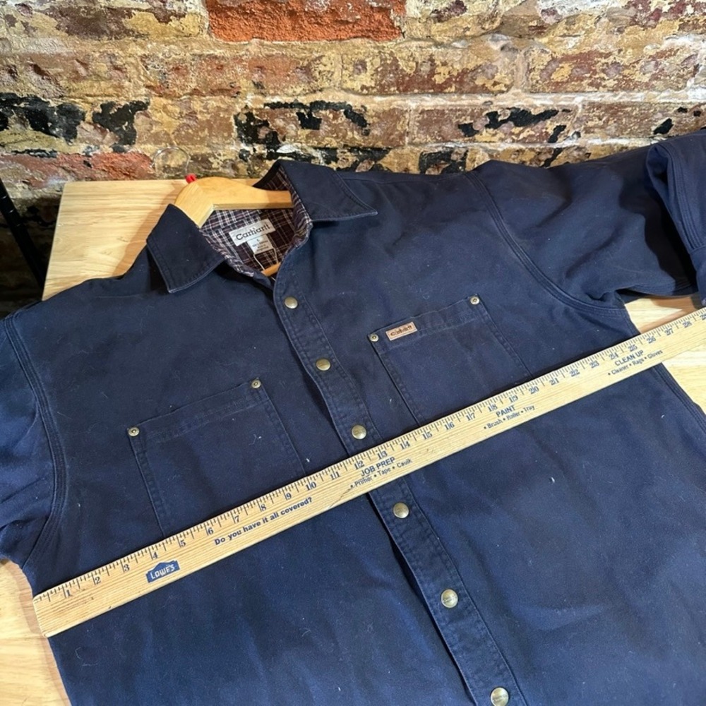 Carhartt S96 MDT Mens Midnight Blue Canvas Shirt Jacket Large Flannel Lined Snap - Picture 7 of 11